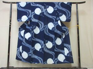 1円 中古 木綿 綿 浴衣 祭り 花火 和装 和服 アンティーク 絞り 藍染 団扇 流水 お洒落 可愛い 身丈139cm 裄62cm【夢職】★★★