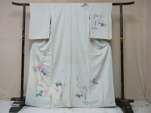 1円 中古 正絹 着物 訪問着 縮緬 式典 和装 アンティーク 百合 カトレア 枝葉 花柄 高級 袷 身丈155cm 裄63cm【夢職】★★★