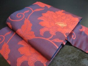 1円 良品 正絹 名古屋帯 引箔 花唐草 草花 洋花 可愛い 六通柄 九寸帯 長さ341cm【夢職】★★★