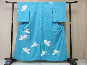 1 jpy superior article .. kimono visit wear ... type . Japanese clothes antique light blue gold piece embroidery butterfly high class . length 150cm.62cm[ dream job ]***