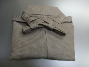 1円 良品 正絹 馬乗り袴 男性用 アンティーク 茶色 縞 式典 和装 和服 紐下87cm 高級【夢職】★★★