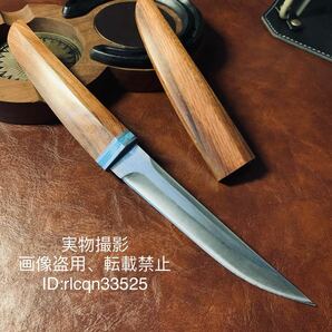 超高品質 木鞘ナイフ 鋼刃 和式小刀 伝統工芸 日本刀型 キャンプ アウトドア 釣り 野外登山 25cmの画像1