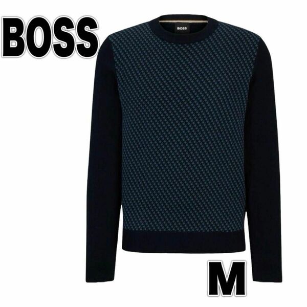 [BOSS] [ボス] ジャカードパターン クルーネック セーター メンズ M