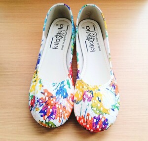  white cloth pumps floral print L size 24.5cm~25cm