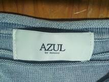 ☆アズール【AZUL by moussy】色落ち加工 コットンニット Vネック半袖Tシャツ L 濃紺　インディゴ　チマヨ_画像6