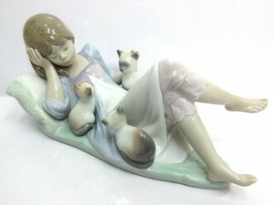 リヤドロ 5760 昼寝のじゃま者 LLADRO 陶器人形 置物 廃盤 スペイン製 少女 ネコ 欠けあり/中古/USED