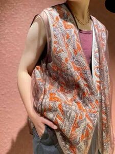 ＜6(ROKU)＞SASHIKO MOTIF JACQUARD VEST/ベスト　ジャガードベスト　オレンジ　240421