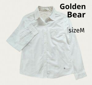 Golden Bear◆ゴールデンベア◆ギンガムチェックデザインシャツ◆白◆ホワイト◆長袖◆Yシャツ◆コットン◆スタンダード◆定番