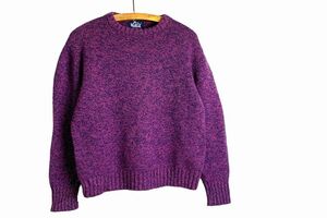 グッドカラー80sビンテージWoolrichウールリッチクルーネックウールローゲージニットセーターS相当紫×紺ミックスアメカジnr24954