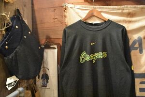 グッドプリント00SビンテージNIKEナイキOREGONオレゴンプリント長袖TシャツロンT緑系Lアメカジスポーツストリートスウォッシュn2464