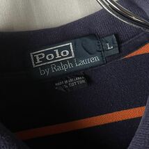 90s Polo by Ralph Lauren ラルフローレン ワンポイント ポニー刺繍 鹿子 ボーダーポロシャツ ネイビー×オレンジ L ヴィンテージ OLD_画像5