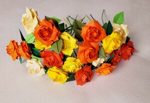折り紙 バラ 20本セット オレンジ イエロー系 飾り ギフト