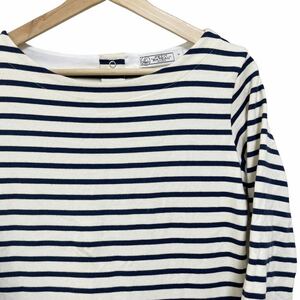 PETIT BATEAU プチバトー ドッキングワンピース バスクシャツ ボートネック ボーダー ネイビー ビザ丈スカート 表記1 レディースS相当