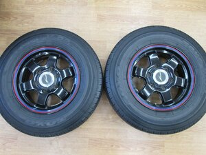 ★中古品★タイヤ・アルミホイールセット TOYO V-02e 195/80R15 6H-139.7 ハイエースサイズ 赤青ライン【他商品と同梱歓迎】