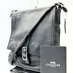 極美品 コーチ COACH メンズ ショルダーバッグ ビジネス サコッシュ ポシェット ポーチ レザー 革 黒 ブラック ドッグタグ