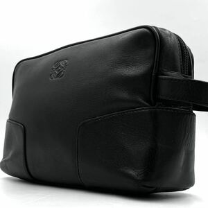 1円【S級美品・定価13万】入手困難品 ロエべ LOEWE セカンドバッグ クラッチ ハンド 手持ち鞄 メンズ アナグラム レザー 本革 ブラック