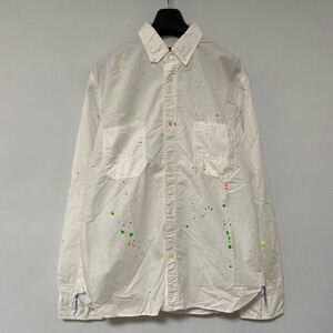 美品 AD 2014 COMME des GARCONS HOMME ペンキ 加工 ホワイト シャツ M パッカリング コムデギャルソン オム