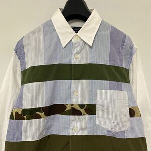 美品 AD 2022 COMME des GARCONS HOMME ストライプ 切替 シャツ S コムデギャルソン オム カモ 迷彩 SHIRT ホワイトの画像2