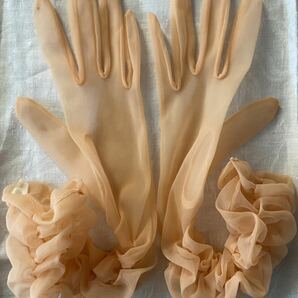 英国ヴィンテージ シースルー素材の手袋 グローブ サーモンピンク アンティークブロカント蚤の市マリアージュレトロハンドメイドリメイク