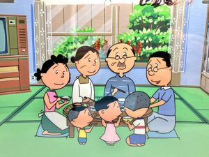  Showa Retro that time thing Sazae-san anime cell picture all member set one house .. background attaching .. house fugu rice field Hasegawa block . Fuji tv 