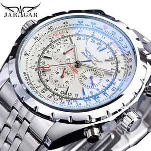 【ホワイト】メンズ高品質腕時計 海外人気ブランド Jaragar 機械式 腕時計 クロノグラフ 防水なし