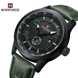 【Black×Green】メンズ高品質腕時計 海外人気ブランド NAVIFORCE スポーツ クロノグラフ 防水 クォーツ式 発光 PUバンド 