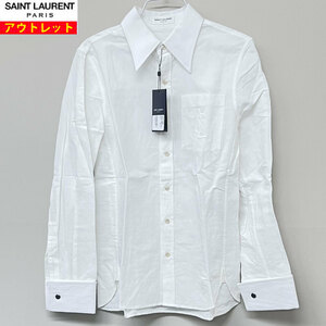 [73737BS] unused * outlet liquidation goods SAINT LAURENT sun rolan long sleeve shirt 671299 Y3D50 Logo embroidery white 38 lady's 