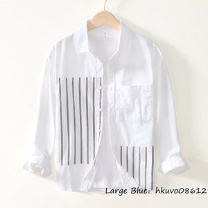 人気新品■特売 メンズシャツ 長袖シャツ 切替 ストライプ柄 長袖tシャツ メンズ カジュアルシャツ 春夏 ワイシャツ 心地良し ホワイト 3XL