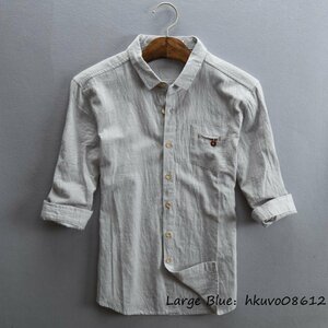 夏新品 リネンシャツ メンズ 綿麻シャツ 半袖Tシャツ 七分袖シャツ 無地 スリム ビジネス 薄手 カジュアル 大きいサイズあり グレー M