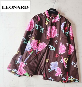 極美品★レオナール LEONARD ★春の羽織り★2wayリバーシブル★ピンクFlower 中綿コート size 42 ～L相当～ 軽量