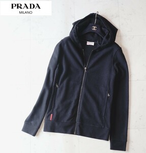 美品★プラダ PRADA★春の羽織り★薄手ヴァージンウール100%★ロゴ入り パーカー size M 