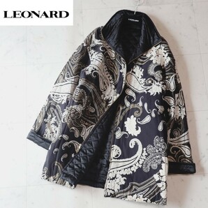 極美品★レオナール LEONARD ★春の羽織り★2wayリバーシブル★シルク100%★モノトーンFlower 中綿コート size 11 ～LL相当～ の画像1