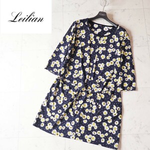 新品同様★レリアン Leilian★大きいサイズ17+ XXL相当★春色デイジーFlower チュニックワンピース ★ サラサラ生地