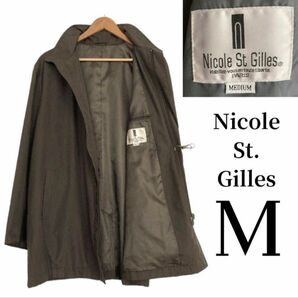 ニコルサンジル　メンズ　ビジネスハーフコート　ステンカラーコート　M カーキ　春　Nicole St Gilles ライトコート