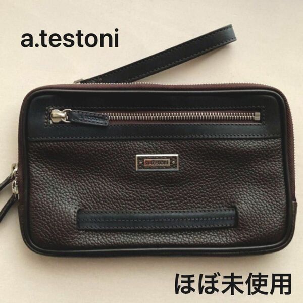 【極美品】本革　アテストーニ　オールレザー　クラッチバッグ　セカンドバッグ　未使用級　a.testoni イタリー　黒　茶　ポーチ