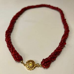  Kochi prefecture earth .. production! red ..6 ream long necklace! total length approximately 56cm!!( Class p part excepting )