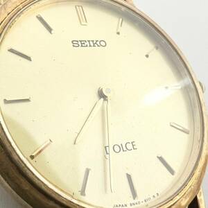 15389/SEIKO DOLCE 8N40-6080 セイコー ドルチェ ゴールド文字盤 黒革ベルト 腕時計