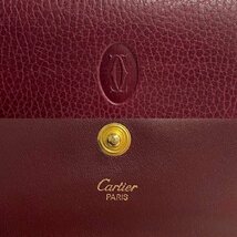 ほぼ未使用 箱付き CARTIER カルティエ ヴィンテージ マストライン ロゴ レザー 本革 がま口 二つ折り 財布 ウォレット ボルドー 34324_画像2