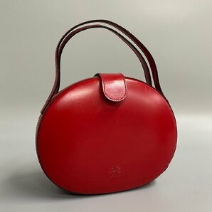 1円 極 美品 希少品 LOEWE ロエベ ヴィンテージ アナグラム ロゴ カーフレザー 本革 ミニ ハンドバッグ バニティバッグ レッド 17816の画像1