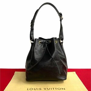 極 美品 LOUIS VUITTON ルイヴィトン プチ ノエ エピ レザー 本革 巾着 セミ ワン ショルダーバッグ ポシェット ノワール 黒 91361