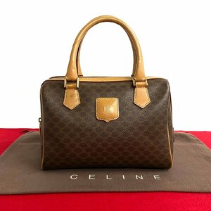 極 美品 CELINE セリーヌ ヴィンテージ マカダム ブラゾン トリオンフ 柄 レザー ハンドバッグ ミニ ボストンバッグ ブラウン 21070