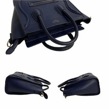 極 美品 希少品 CELINE セリーヌ ラゲージ ナノ レザー 本革 2way ハンドバッグ ミニ ショルダーバッグ ポシェット ネイビー 紺 0otk4119_画像7