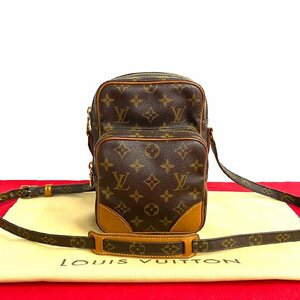 極 美品 LOUIS VUITTON ルイヴィトン ヴィンテージ アマゾン モノグラム レザー ミニ ショルダーバッグ ポシェット ブラウン 37338