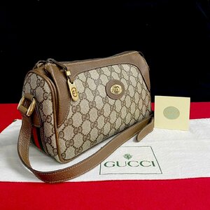 ほぼ未使用 GUCCI グッチ オールドグッチ ヴィンテージ GG ロゴ 金具 レザー ミニ ショルダーバッグ ポシェット サコッシュ ブラウン 25710