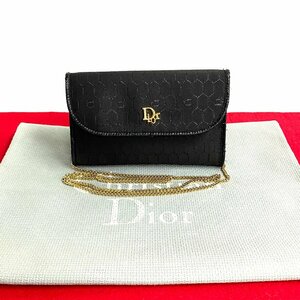 極 美品 Christian Dior ディオール ハニカム 総柄 ロゴ 金具 ナイロン レザー チェーン ミニ ショルダーバッグ サコッシュ ブラック 19755