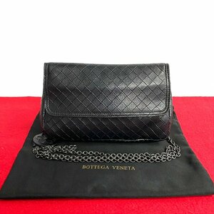 極 美品 BOTTEGA VENETA ボッテガヴェネタ イントレチャート レザー チェーン ミニ ショルダーバッグ クロスボディバッグ ブラック 10145