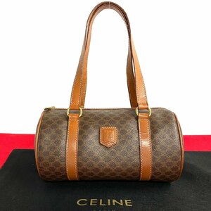 極 美品 CELINE セリーヌ ヴィンテージ マカダム ブラゾン トリオンフ ロゴ レザー 本革 トートバッグ ハンドバッグ ブラウン 86007