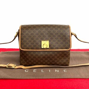 極 美品 希少品 CELINE セリーヌ マカダム ブラゾン リング 金具 レザー 本革 ミニ ショルダーバッグ ポシェット ブラウン 24236