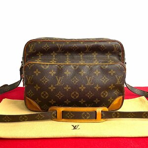 極 美品 袋付 LOUIS VUITTON ルイヴィトン ナイル モノグラム レザー 本革 ショルダーバッグ クロスボディバッグ ブラウン 08302