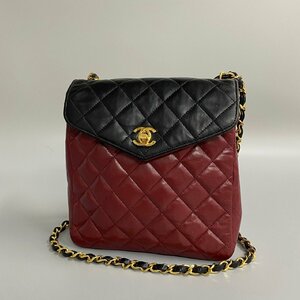 1円 極 美品 シール有 0番台 CHANEL シャネル マトラッセ ラムスキン レザー チェーン ミニ ショルダーバッグ ボルドー ブラック 17130